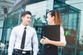 Asian Business people talking outside office after work Royalty Free Stock Photo