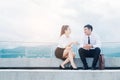 Asian Business people talking outside office after work Royalty Free Stock Photo