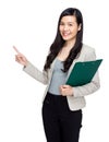 Asian business woman with clipboard and finger point out Royalty Free Stock Photo