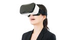 Asian business woman communication by VR headset glasses Royalty Free Stock Photo