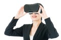 Asian business woman communication by VR headset glasses Royalty Free Stock Photo