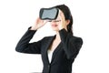 Asian business woman communication by VR headset glasses Royalty Free Stock Photo