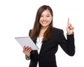 Asian business woman with digital tablet and finger up Royalty Free Stock Photo