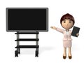 Asian business woman giving a presentation. Large display used for explanation.