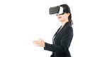 Asian business woman handshake by VR headset glasses Royalty Free Stock Photo