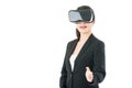 Asian business woman handshake by VR headset glasses Royalty Free Stock Photo