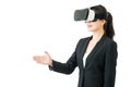 Asian business woman handshake by VR headset glasses