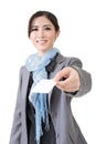 Asian business woman hold a blank business card Royalty Free Stock Photo