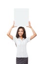 Asian business woman holding blank placard sign with copy space Royalty Free Stock Photo