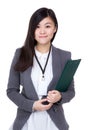 Asian business woman holding clipboard Royalty Free Stock Photo