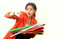 Business woman holding folders and papers is hastily . Royalty Free Stock Photo