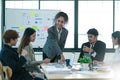 Asian business woman leader in a meeting with her multi-ethnic colleagues at the office presenting sales data or forecast for a Royalty Free Stock Photo