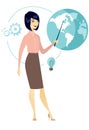 Asian business woman pointing at a globe. Royalty Free Stock Photo