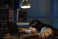 Asian business woman sleepy working overtime late night Royalty Free Stock Photo