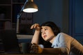 Asian business woman sleepy working overtime late night Royalty Free Stock Photo