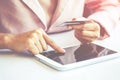 Asian business woman using laptop for online shopping. Royalty Free Stock Photo