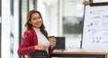 Asian Business woman working at home office and analyze financial report document. Accounting and Finance concept Royalty Free Stock Photo