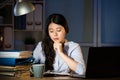 Asian business woman working overtime late night in office Royalty Free Stock Photo