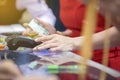 Asian Business women hand using credit card swiping machine for Royalty Free Stock Photo