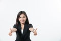 Asian business women are smiling and Thump up hand sign for working happy and Success and winning concept on white background Royalty Free Stock Photo