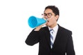 Asian businessman annouce with megaphone