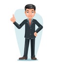 Asian Businessman Chinese Japanese Vietnamese Male Employee Boss Hand Forefinger Up Cartoon Character Design Vector