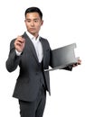 Asian businessman with clipboard writing, isolated Royalty Free Stock Photo