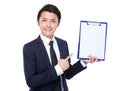 Asian businessman finger point to clipboard Royalty Free Stock Photo