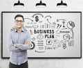 Asian businessman in glasses and business plan Royalty Free Stock Photo