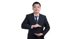 Asian businessman hands open. Your objects are here. Businessman Royalty Free Stock Photo