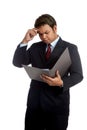 Asian businessman headache read data in a report