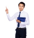 Asian businessman hold clipboard and finger up Royalty Free Stock Photo