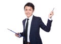 Asian businessman hold clipboard and pen point up Royalty Free Stock Photo