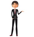 Asian Businessman presents something vector cartoon