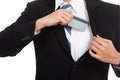 Asian businessman pull credit card from his suit Royalty Free Stock Photo