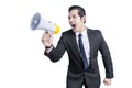 Asian businessman shout on megaphone Royalty Free Stock Photo