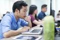 Asian Businessman Sitting At Desk Working Laptop Computer Business Royalty Free Stock Photo