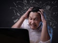 Asian Businessman Working on Laptop at the Office, Tired Stress Gesture Royalty Free Stock Photo