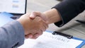 Asian businessmen handshake at partnership corporate meeting, Business corperate partnership handshake to collaboration company, Royalty Free Stock Photo