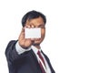 Asian businessmen showing Blank Card holded by hand. Royalty Free Stock Photo