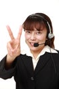 Asian businesswoman of call center with head sets