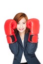 Asian businesswoman guard with boxing glove Royalty Free Stock Photo