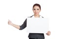 Asian businesswoman hold a blank sign and hitchhik Royalty Free Stock Photo