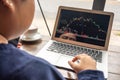 Asian businesswoman looking at stock market trading graph on computer