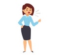 Asian businesswoman in skirt and shirt pointing and shouting. Angry female manager scolding, office conflict vector