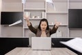 Businesswoman Throwing Papers in Her Office in Angry Mood