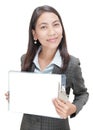 Asian businesswoman w copyspace clipboard