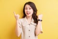 Asian businesswoman wearing smartband on her hand to track the calories burn Royalty Free Stock Photo