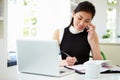 Asian Businesswoman Working From Home Using Mobile Phone