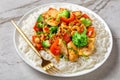 Asian cashew chicken on a white marble background Royalty Free Stock Photo